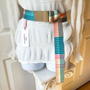 Vinyard Vines Punch Plaid D-Ring Belt, Blue/pink 44” New with Tag